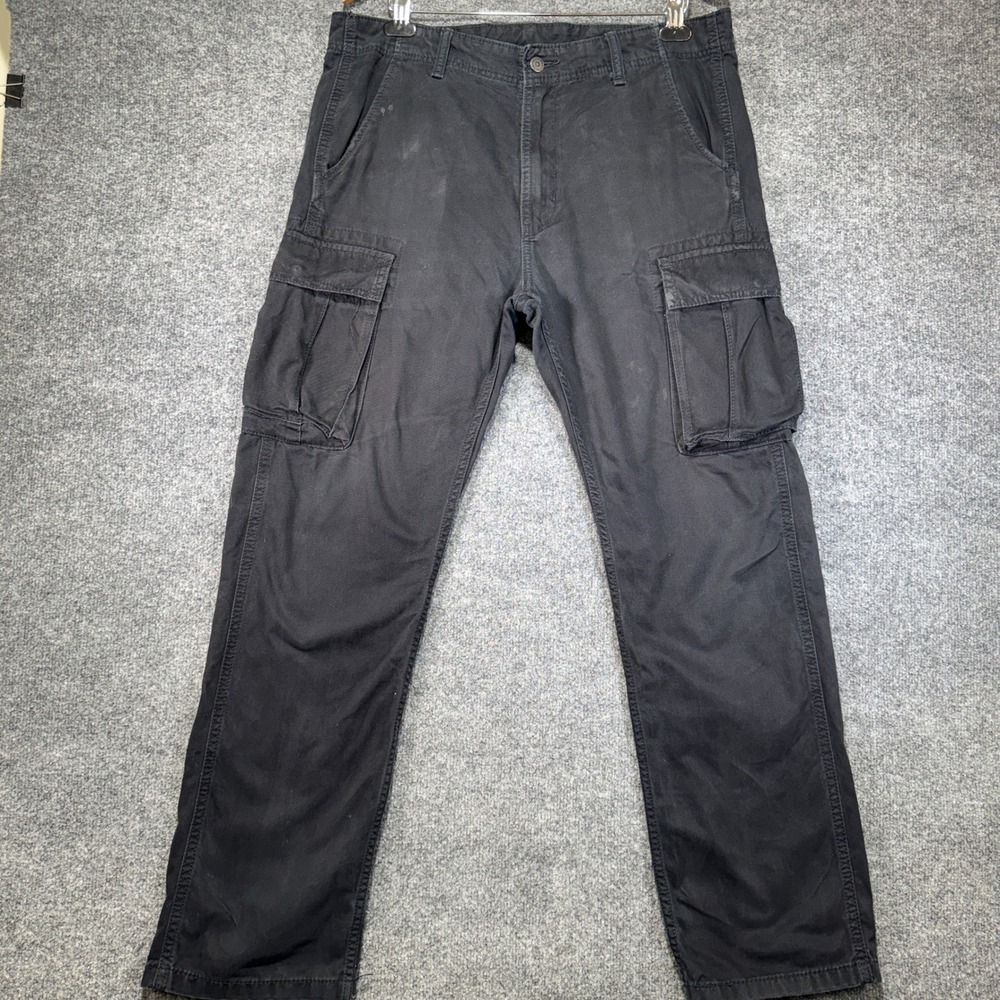 Levi's Straight Leg Cargo Pants Mens 34x31 Black Cotton Multi-Pocket Faded